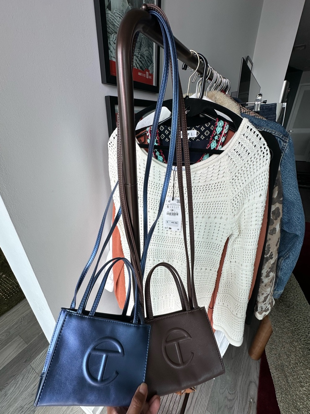 Telfar Bundle Small Shopper Tote in Blue and Brown - Embossed Logo